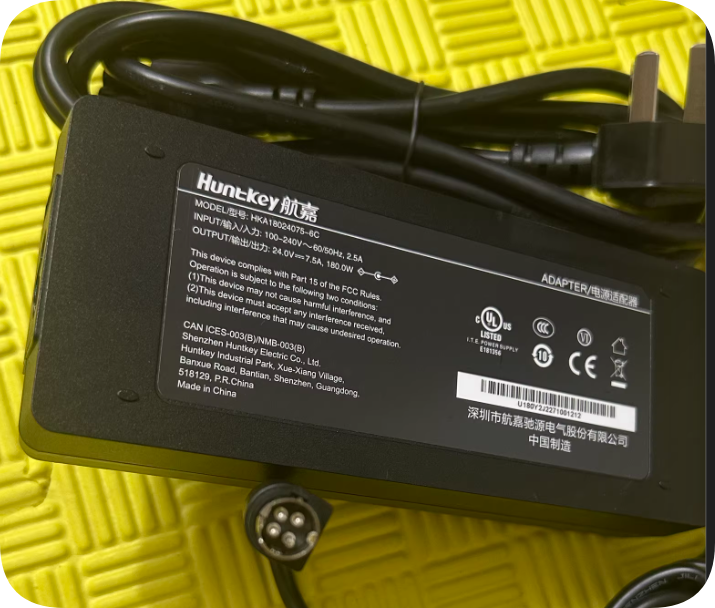 Genuine Huntkey 24V 7.5A 180W HKA18024075-6C Power Adapter, 4-Pin Round Interface, 100-240V Universal Industri